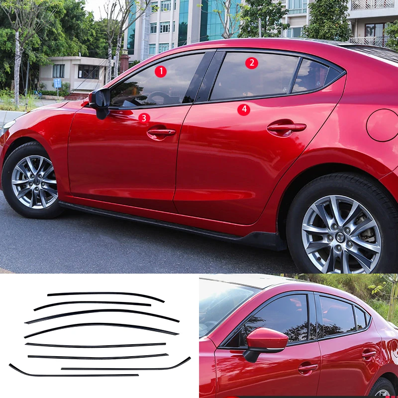 For Mazda 3 Sedan 2014 2015 Stainless steel black Exterior Window Molding Strip Sill side Cover Trim 8PCS