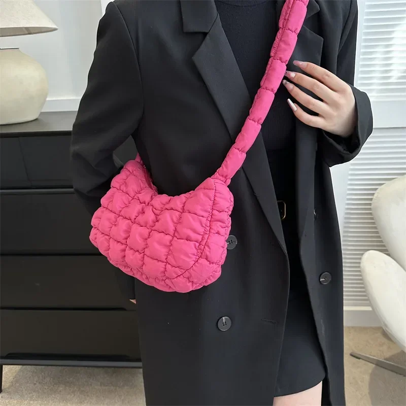 Borse a tracolla pieghettate trapuntate per donna Borsa imbottita Borse in nylon Borsa a secchiello Cloud Bubbles Hobo Puffer Borsa tote in nylon bolsas - immagine 4