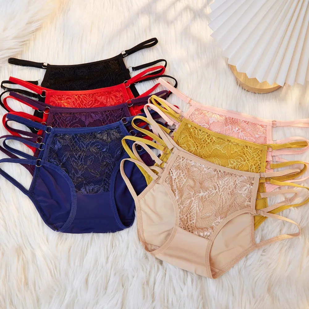 

Симпатичные однотонные кружевные трусики в стиле ретро, корейское нижнее белье из вискозы со средней талией, женские хлопковые трусики-бандаж с промежностью для девочек