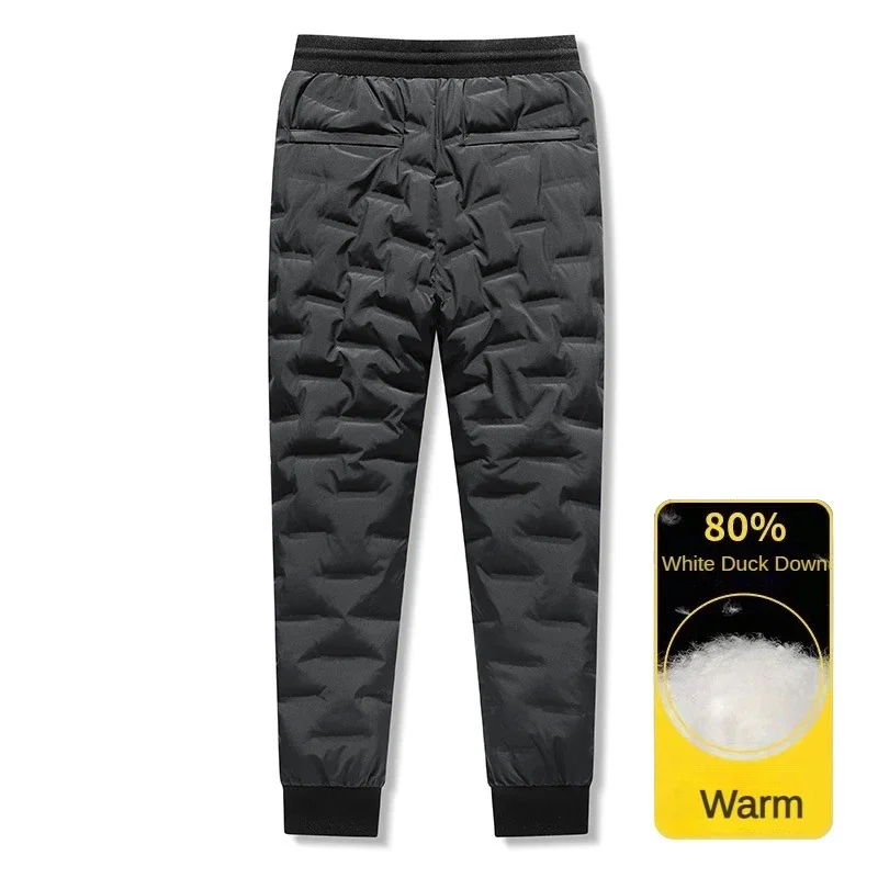 80% White Duck Down Padded Thicken Winter Windproof Waterproof Warm Down Pants Men Jogger Sportswear Sweatpants Thermal Trousers