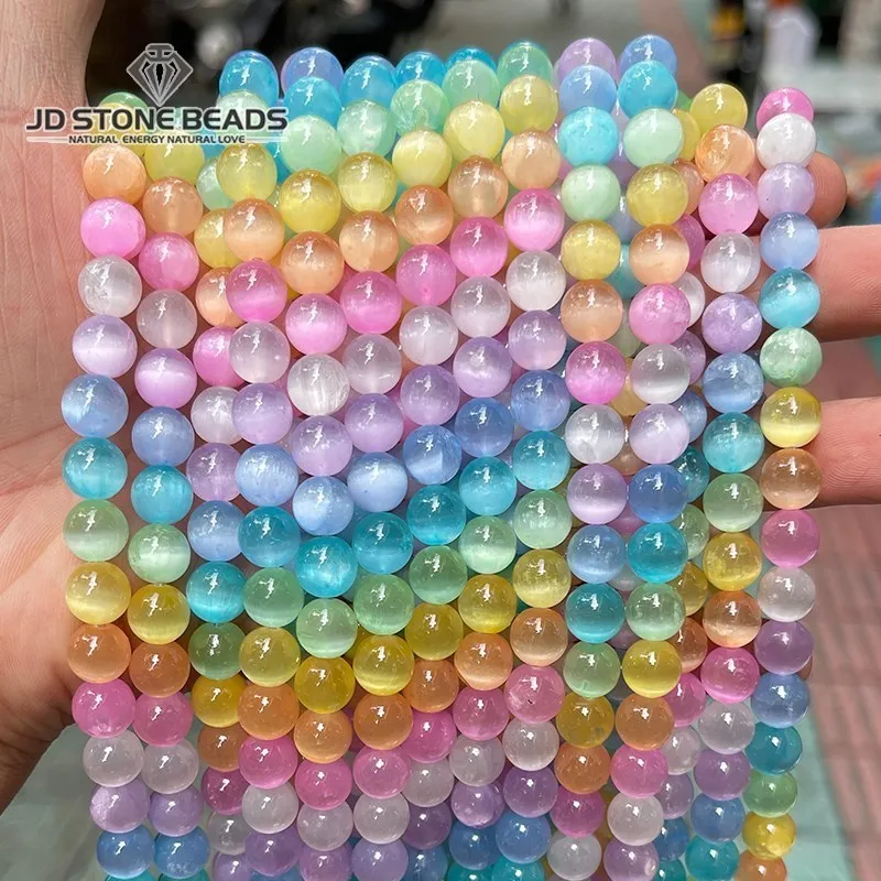 Dyed Color Multi Color Selenite Stone Beads 8mm Round Gypsum Stone Loose Spacer Bead For Jewelry Making Diy Bracelet Necklace