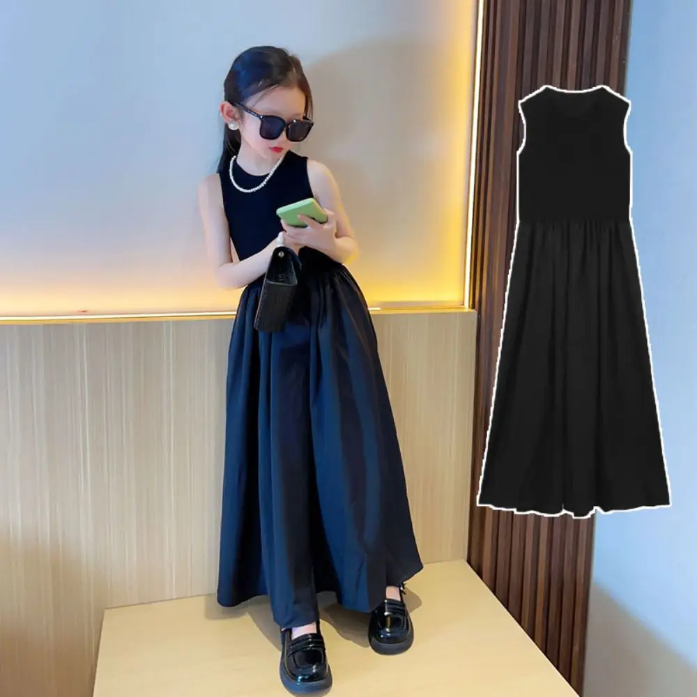 Fashion Sleeveless Girl Princess Dress Loose Sweet Teens Party Dress Elegant Children Black Dress Kids