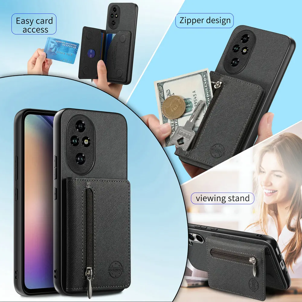 Premium RFID Leather Zipper Wallet Case - 5G Compatible