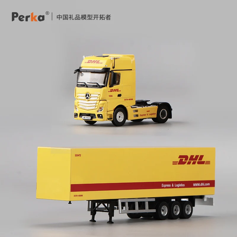 Perka 1:64 Mercedes Simulation Alloy Container Truck Logistics Truck Dhl Express Freight Large Truck Boy Model Toy Gift  Display 3