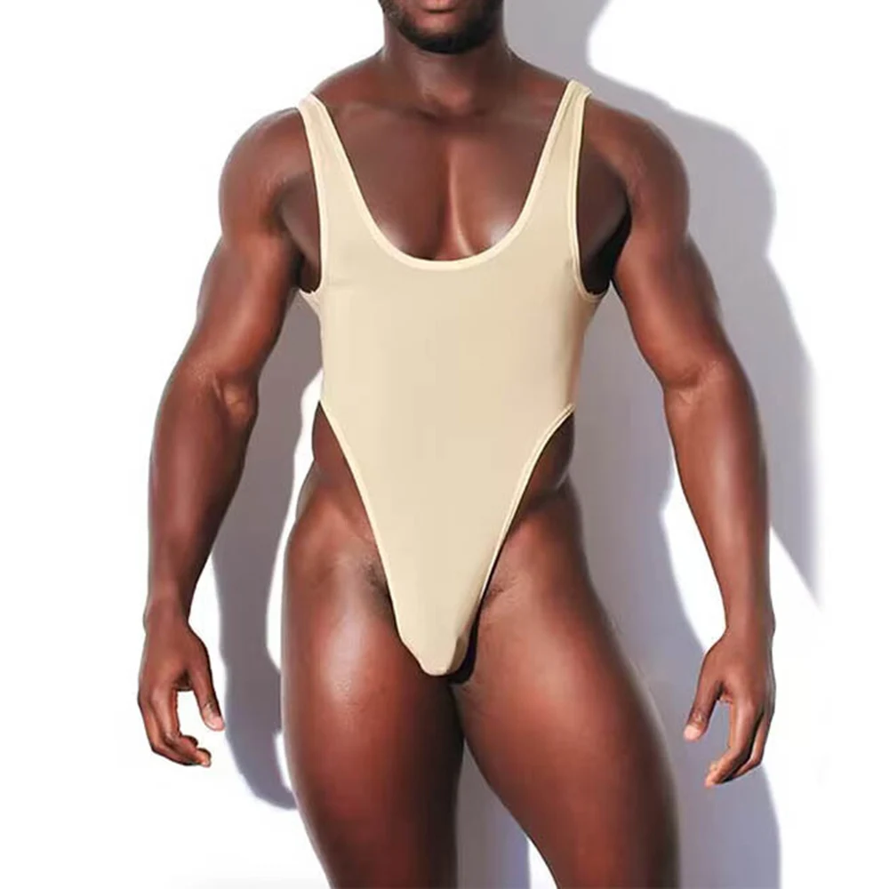 Men's Sexy Jumpsuit Solid Stretch One-Piece Underwear Camouflage Bodysuit Shaper Vest Wrestling Singlet Open Butt Rompers
