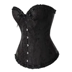Elegant Floral Lace Overbust Corset - Vintage Gothic Satin Shapewear - XXXL (Black)