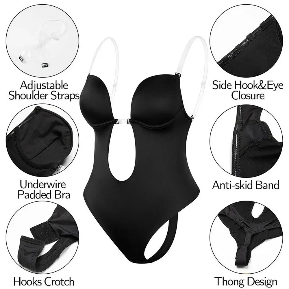 

Fashion Backless Seamless Deep V Bodysuit Jumpsuit Corset Thong Body Shaper U Plunge Shapewear