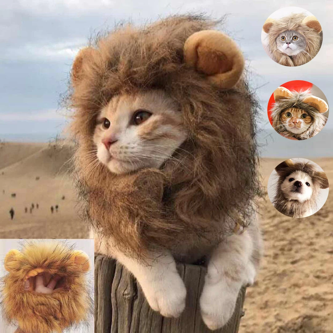 Cute Lion Mane Cat Wig Hat For Dogs And  Small Dog  Decor   Costume Funny Hair Cap  Accessories Pet Kitten