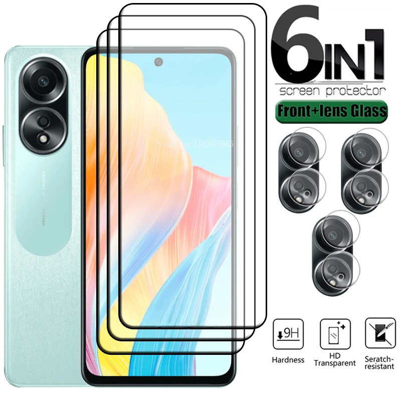 

6 в 1 для OPPO A58 стекло OPPO A58 4G A17 A17k A57 A57s A57e A77 A77s 4G закаленное стекло Oppo A18 A38 A58 A78 A98 зеркальное стекло для объектива