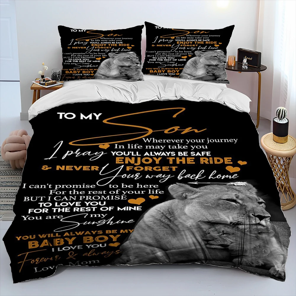 

To My Son Letter Wolf Comforter Bedding Set,Duvet Cover Bed Set Quilt Cover Pillowcase,Queen Bedding Set for Boy Birthday Gift