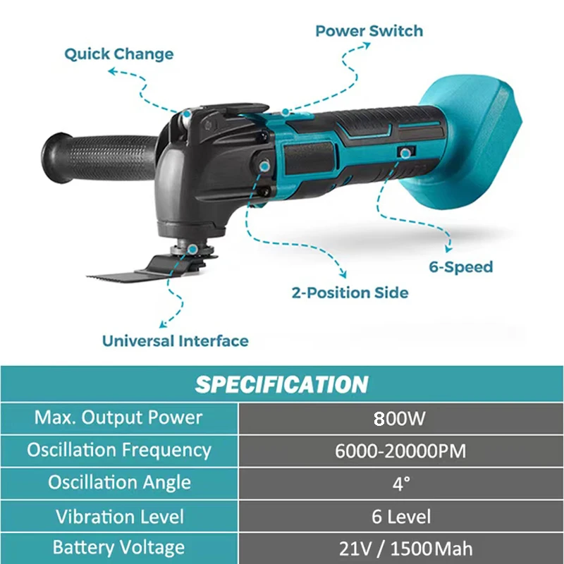 Cordless Oscillating Multi Tool 6 Gears Variable Multifunctional Power Tool Machine For Makita 18VBattery With Accessory 2