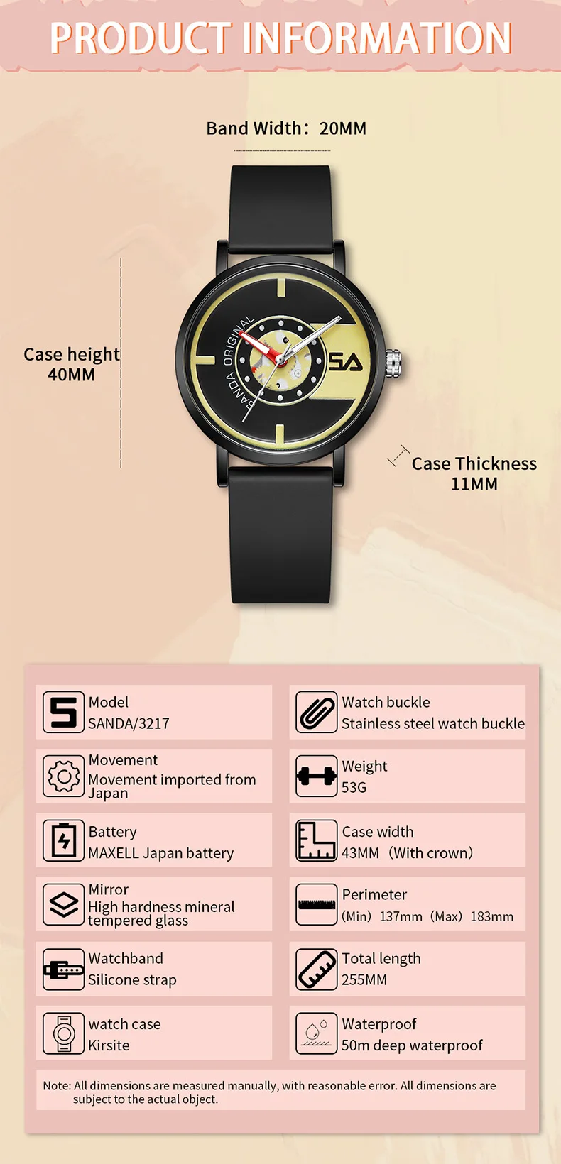 SANDA's new product internet famous silicone scale electronic watch fashionable and minimalist style waterproof men's