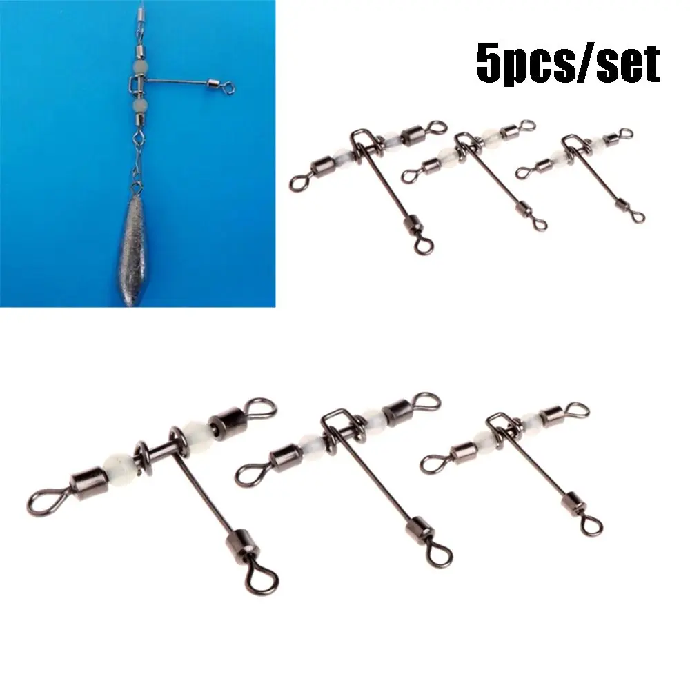 Fishing Swivels 5pcs/lot Hot Splitter Trident Brass Barrel rolling swivel with pearl 3 way connector luminous T-shape