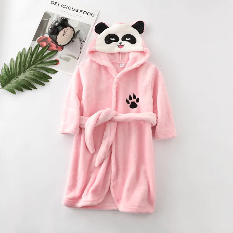 Long Sleeve Hooded Children's Bathrobe Cartoon Panda Kids Robe Lovely Animal Boy Bath Robe Spring Autumn Girls Bathrobe