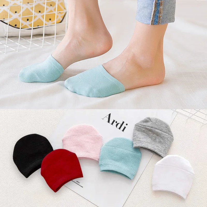 1Pair=2pcs Summer College Japanese Cotton Socks Girl Thicken  Breathable Boat Socks Invisible Half Foot Toe Cover Socks Women