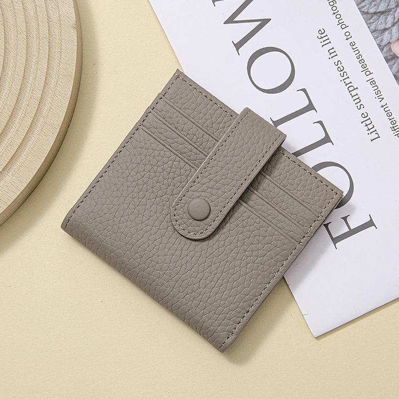 Genuine Leather Women RFID Blocking Ultra-Thin Mini Short wallet Small women's two-fold purse 9 Cards Slots 1 Coin pocket