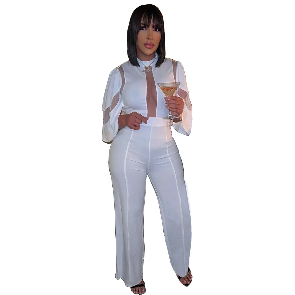 

Zoctuo Women's Overalls Female Clothing Outfit Mesh Patchwork Casual Outfits Lady Night Street Party Fashion Sexy Jumpsuits