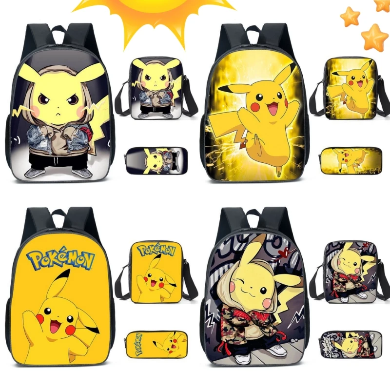 

Школьный рюкзак с 3D-принтом Пикачу, сумка-мессенджер, пенал для учеников начальной и средней школы, удобная осветляющая сумка