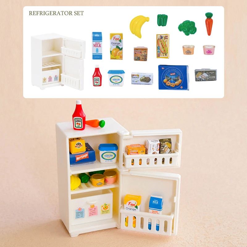 1:12 Doll House Refrigerator Creative Gift For Kids Realistic Mini Kitchen Toy With Food Accessories Role Play Educational Toy