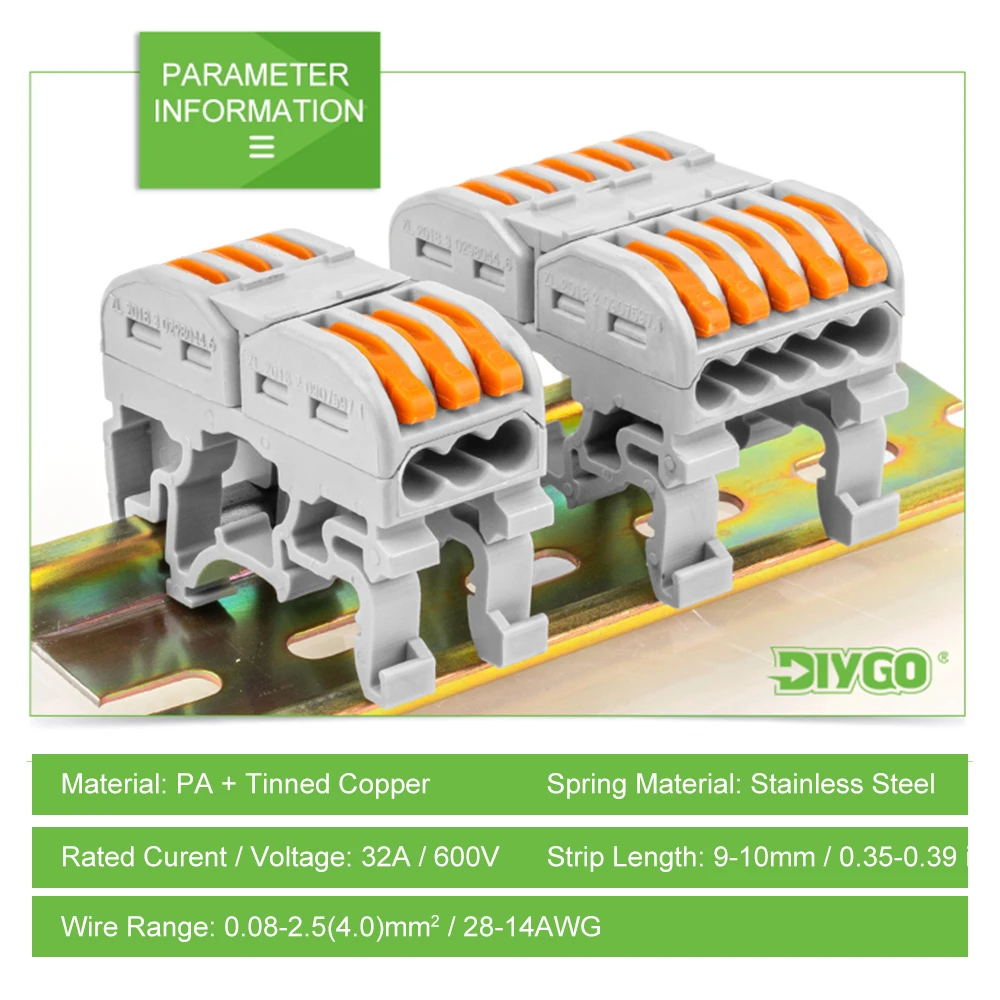 DIN Rail Fast Wire Cable Connectors 3/5Pin Universal Compact Conductor Spring Splicing Wiring Connector Push-in Terminal Block