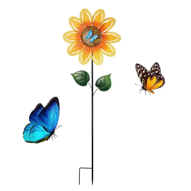 

Yard Spinner Metal Windmill Pinwheels Decorative Wind Spinners Sunflower Butterflies Design Wind Sculptures Yard Decor For