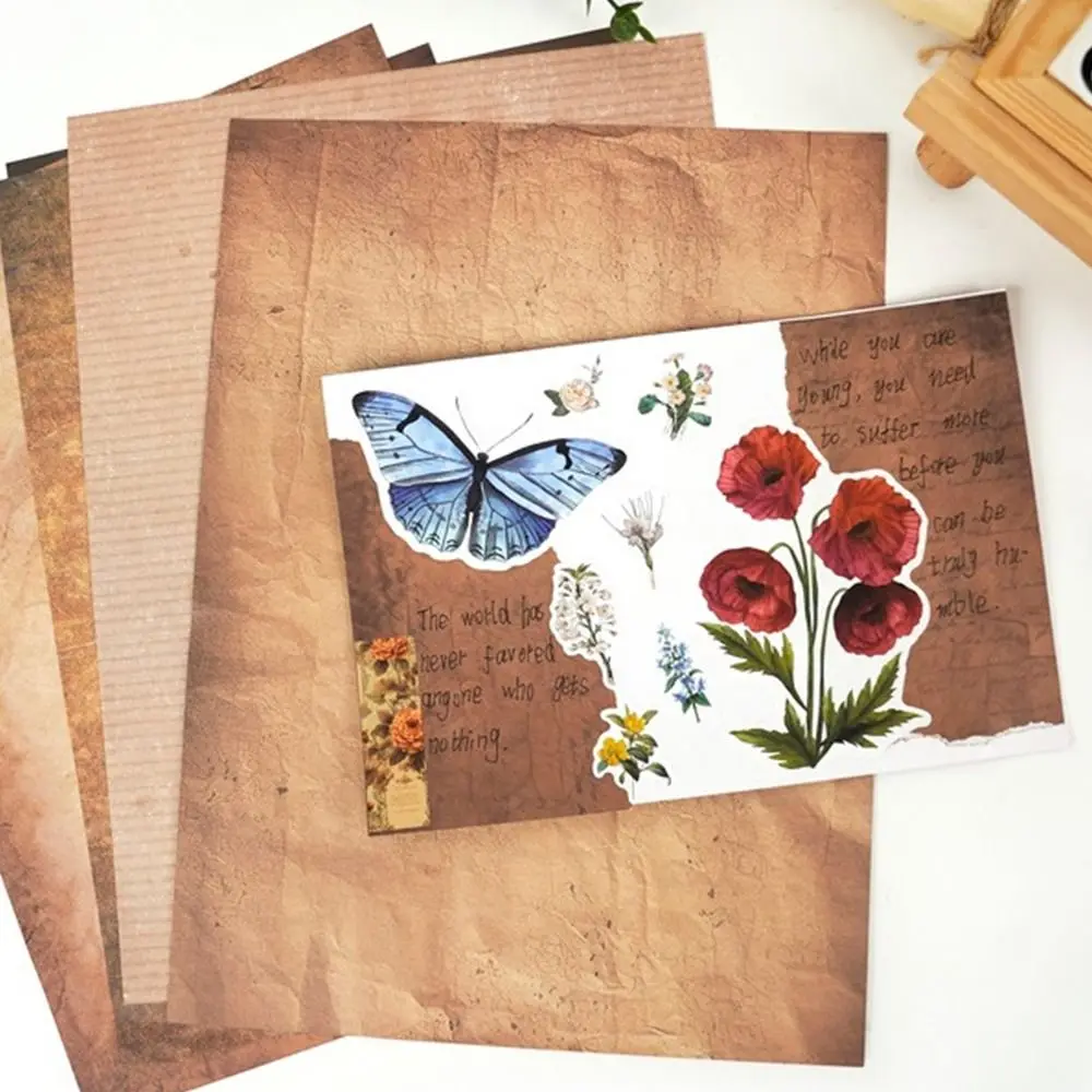 48PCS 크리 에이 티브 A4 편지 용지 양면 DIY 스크랩북 인쇄 용지 갈색 공예 문구 스크랩북