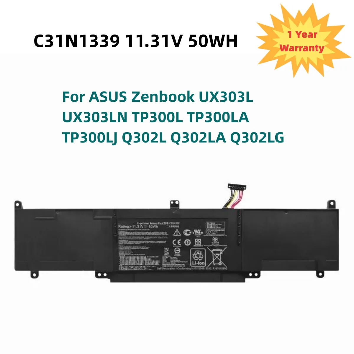 

C31N1339 Аккумулятор для ноутбука ASUS Zenbook UX303L UX303LN TP300L TP300LA TP300LJ Q302L Q302LA Q302LG C31N1339 11,31 V 50WH