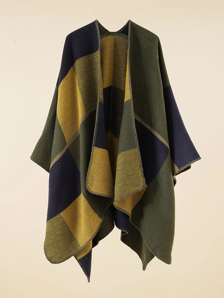 니트 겨울 격자 무늬 스카프, 패션 남성 가디건, 모조 캐시미어 판초, Chale Capa Para Mujer Pashmina 두꺼운 랩 숄