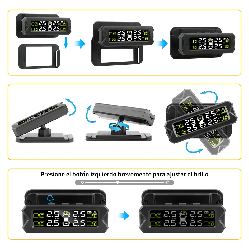 Srnubi Car TPMS Tire Pressure Alarm Monitoring System Tyre Sensor Solar Charge With Bracket 360 Adjustable IP68 Waterproof 6bar