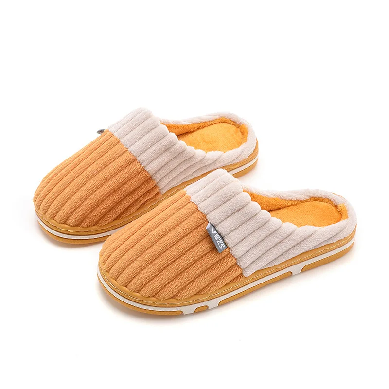 Winter Slippers Stripe Corduroy Warm Cotton Slippers Home Wear-Resistant Non-slip Indoor Slides Couple Women Shoes