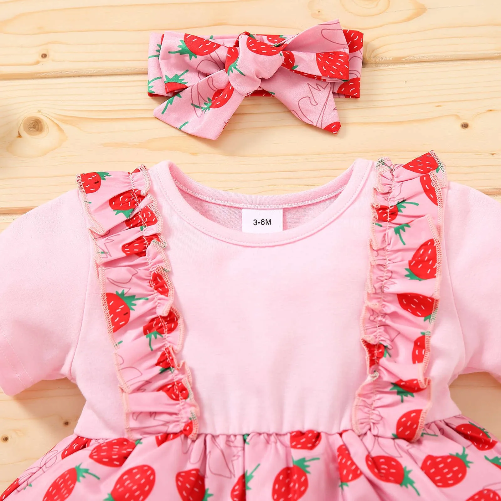 Lovely Baby Girls Strawberry Dress Patchwork Printed Lace Knee Length A-Line Dress Girls Princess Toddler Summer Clothes 0-3Y