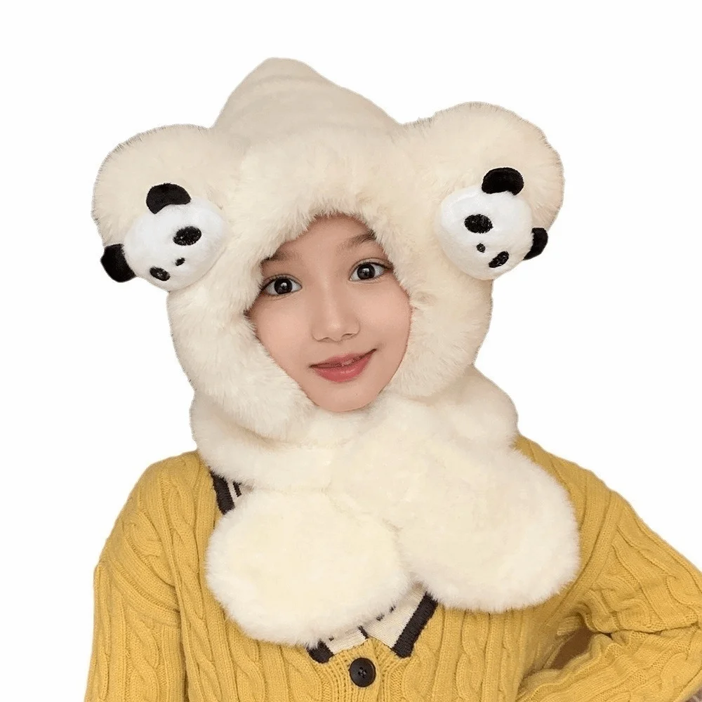 Warm Winter Hat Scarf Set Polyester Windproof Cartoon Panda