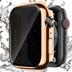 Premium Privacy Screen Protector Hard Case for Apple Watch, Tempered Glass Cover (Rose Golden)