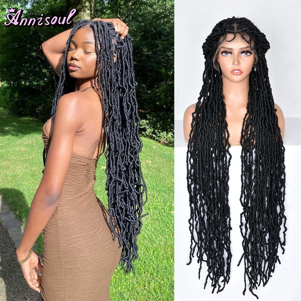 40 Inch Synthetic Full Lace Braided Wig Locs Crochet Natural Braided Hair Artificial Wig Braid Long Curly Black Woman's Wig