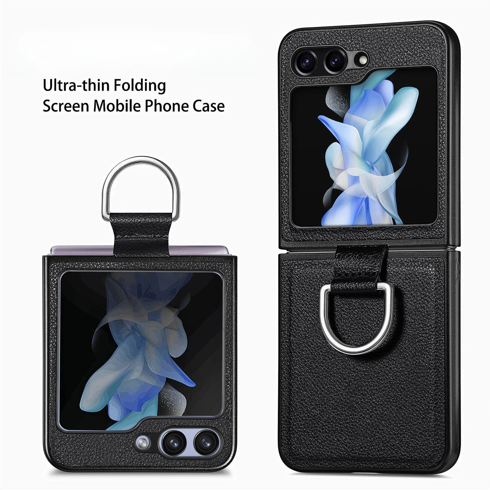 Anti-Slip Ring Holder Leather Cover for Samsung Galaxy Z Flip 7 FE 5G Flip4 Flip6 Flip7 Flip 6 5 3 4 Flip3 Flip5 Phone Case 5