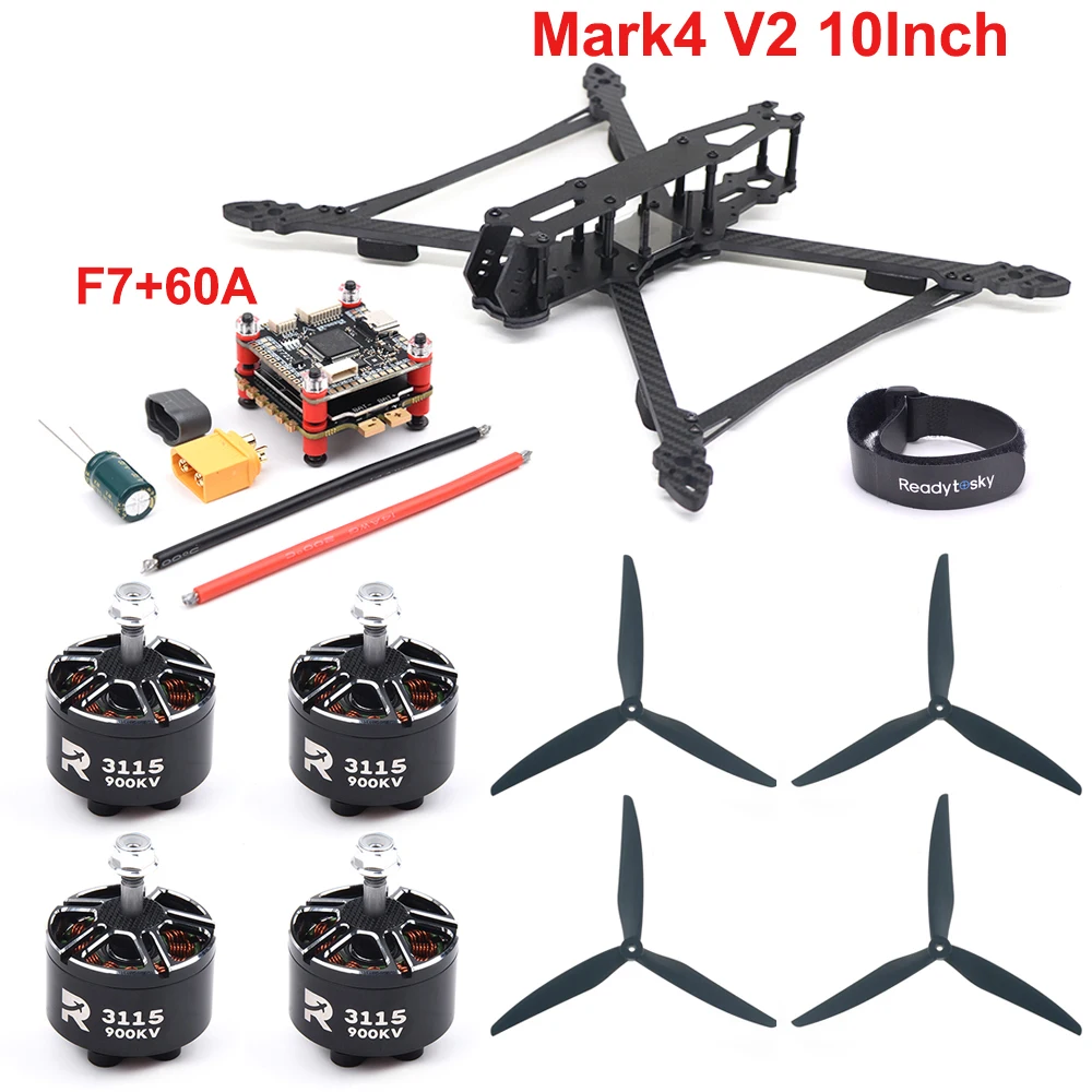 Mark4 V2 10inch 427mm FPV Racing Freestyle Drone Frame Kit F722 F7 Flight Control 60A 4IN1 ESC 3115 900KV Motor 1050 Propeller