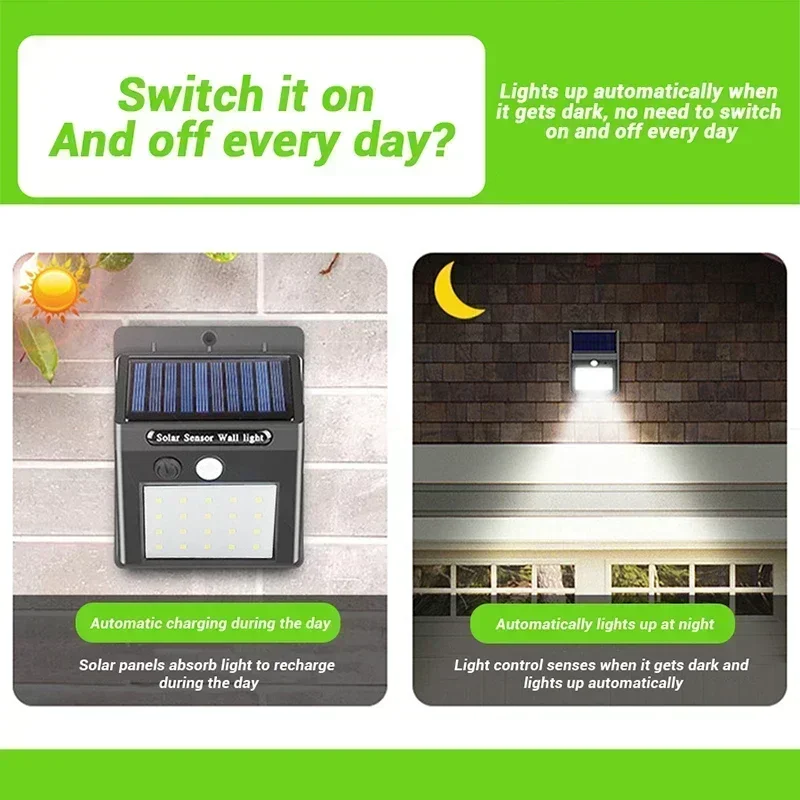LED Solar Wall Light 1/2/3PCS Outdoor Solar Powered Motion Sensor Lights For Yard Garden Fence Garage Waterproof Street Lamp motion sensor light,led light,led wall lamp,wall light