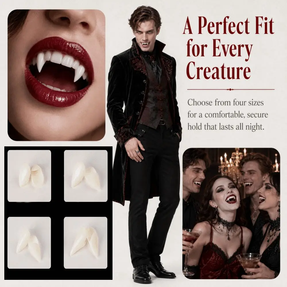 Cosplay Fangs Resin Halloween Realistic Reusable Zombie Scary Gel False Teeth Costume Accessory