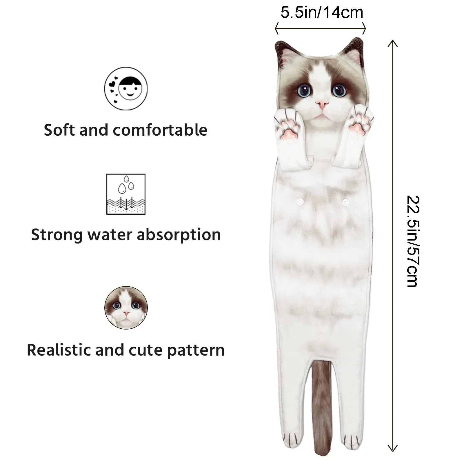 Funny Cat Hand Towels Kitchen Bathroom Hand Towel Ball with Hanging Lo-ops Quick Dry Soft Absorbent Microfiber creative Towels 6