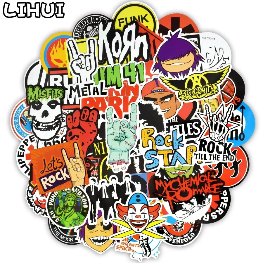 100 Pcs Retro Rock Band Stickers Muziek Graffiti Waterdichte Sticker Sticker Om Diy Gitaar Bas Laptop Koffer Skateboard Auto Motor