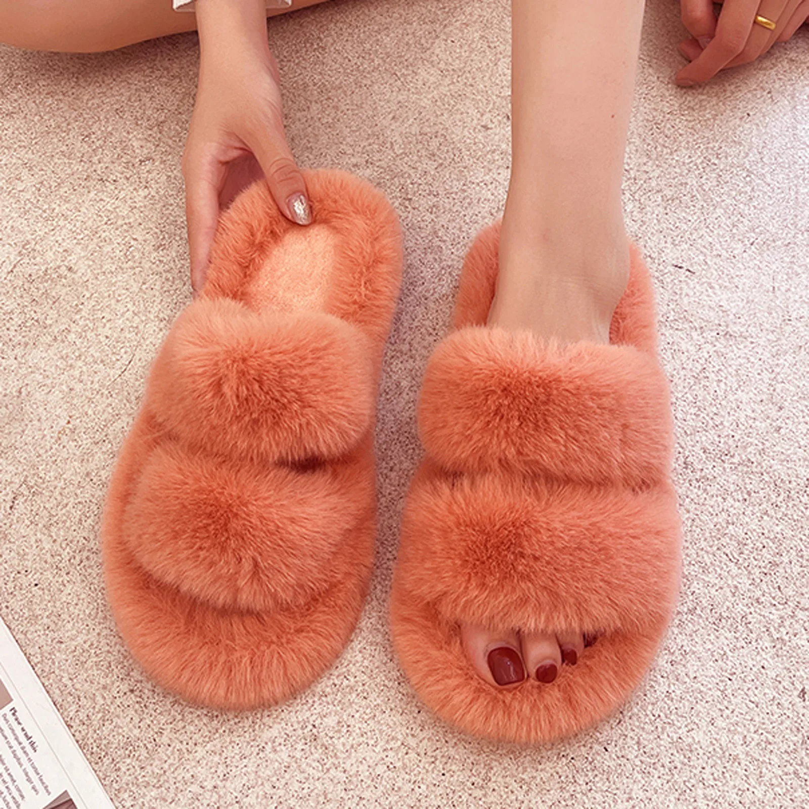 

Women Indoor Slippers Warm Plush Home Slipper Autumn Winter Shoes Woman House Flat Floor Soft Slient Slides For Bedroom Hot