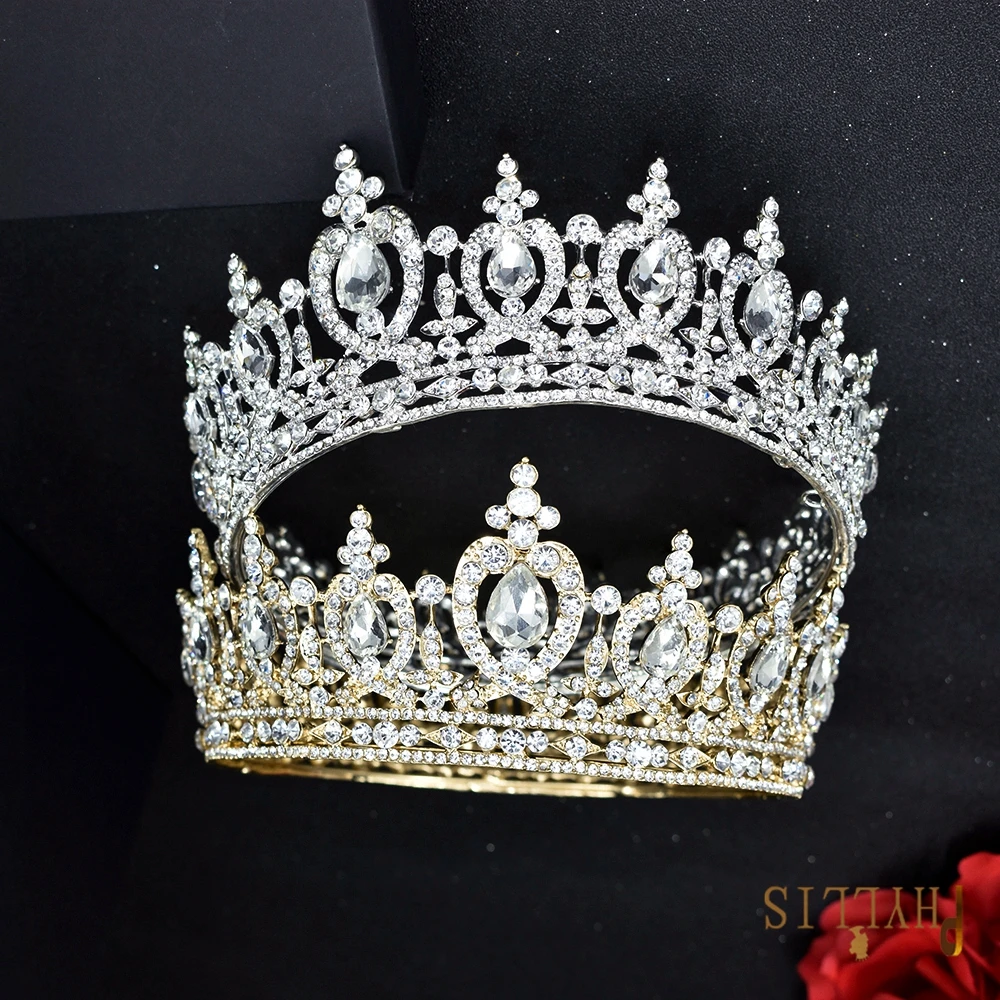 

Круглые Свадебные короны A51, роскошные тиары для конкурса, принцессы стразы, аксессуары для невесты, Королевский головной убор в стиле барокко