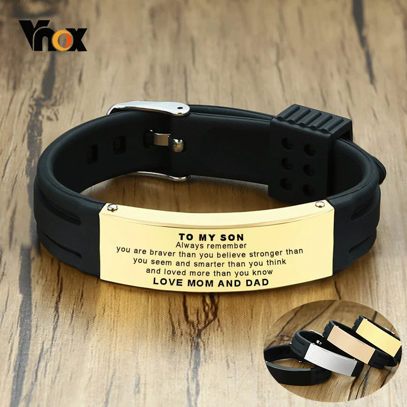 Vnox To My Son Love Mom and Dad Courage Inspirational Wristband Bracelets Custom Personalize Engrave Birthday Gifts