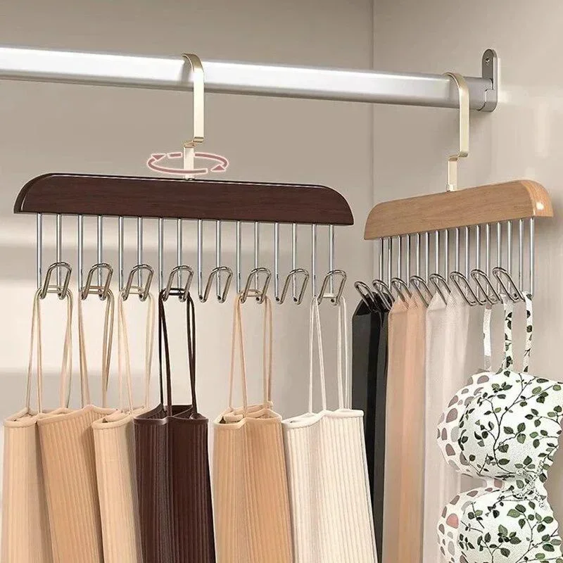 Retro Solid Wood Hanger Hook Storage Bra Tie Hangers Household Belt Storage Rack Durable 8 Hooks Rack Closet Clothes Organizer