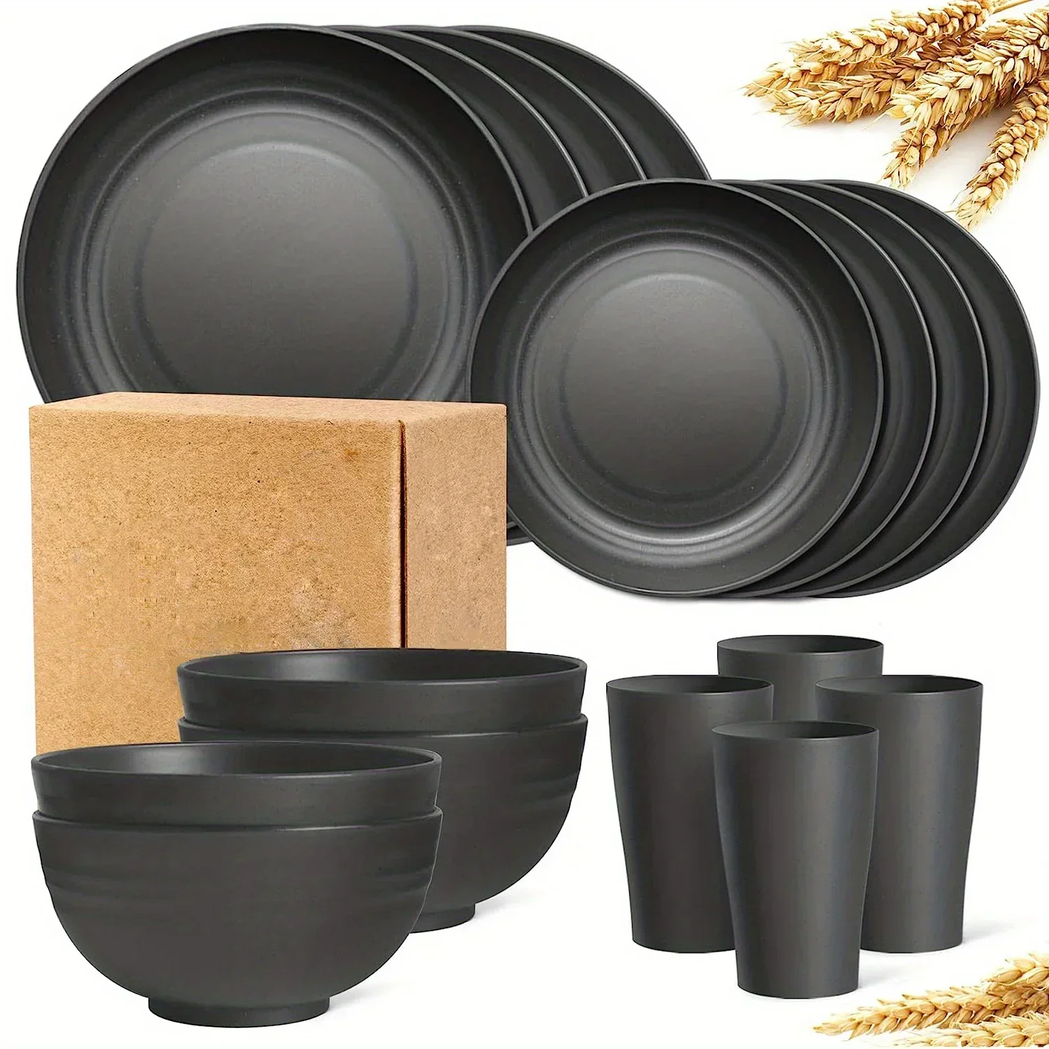 16-Piece Tableware Set Ceramic Vintage Stoneware Set Dinner&Dessert With Plate Bowl