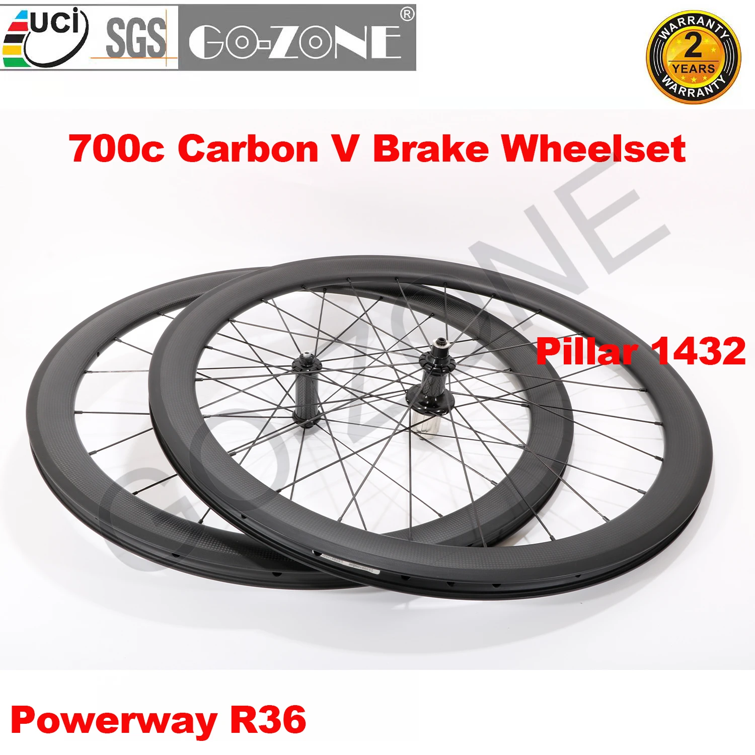 

Carbon 700c Wheelset 26mm U Shape Rim Brake Multi-Specification Straight Pull Powerway R36 Carbon Road Rim Brake Wheels