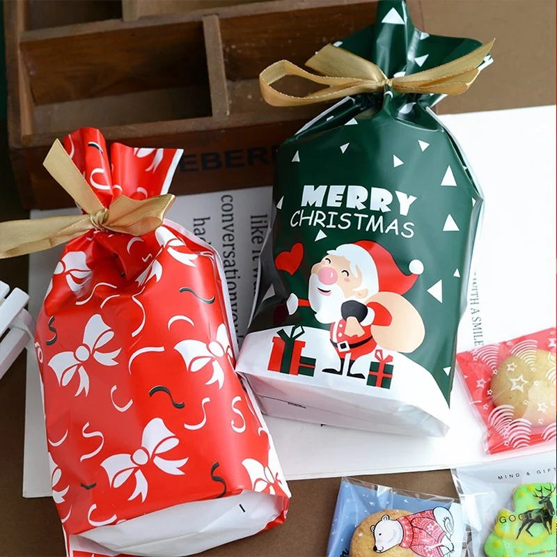 10pcs Christmas Gift Bags Navidad Santa Cookies Bag Candy Snowflake Crisp Drawstring Bag Xmas Decorations for Home New Year