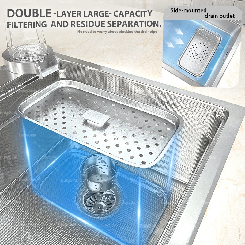 Kitchen Household Sink Stainless Steel Large Single Sink Dishwashing Basin wash vegetables Multifunctional Kitchen