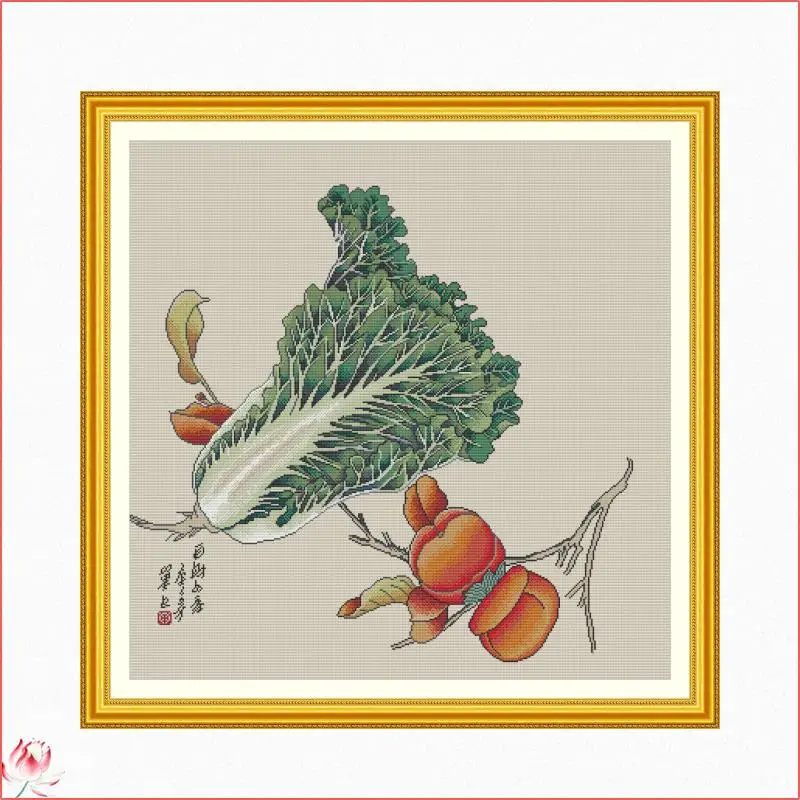 

Drawing Of Cabbage And Persimmon Counted Cross Stitch Kits DIY DMC Handmade 11CT 14CT Stamped Embroidery Needlework Home Decor