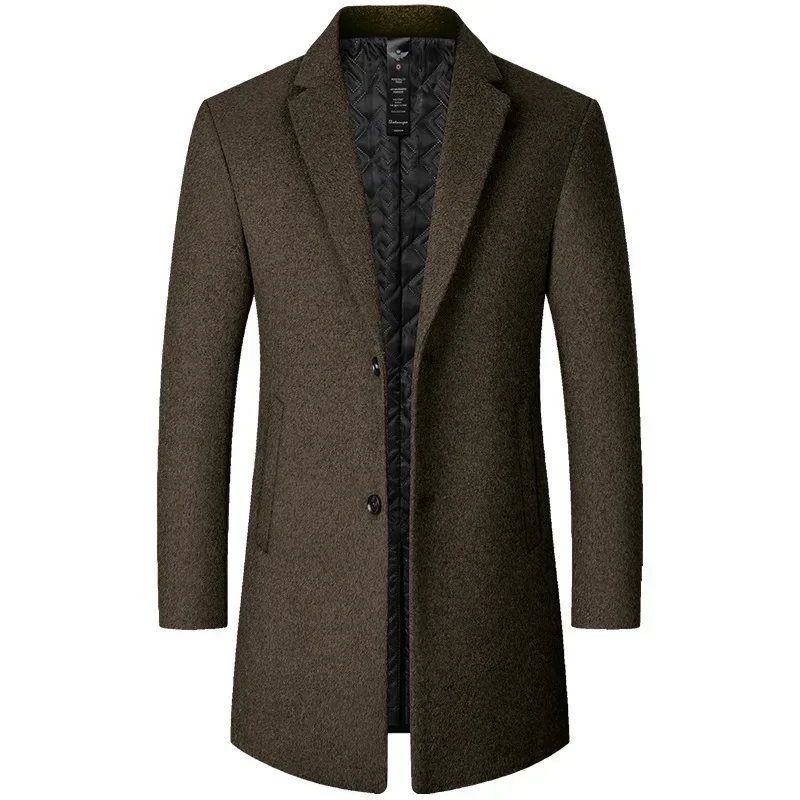 Autumn and Winter Trench Coat Men New Solid Color Long Woolen Coat for Men Business Casual Windbreaker Clothing